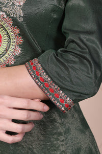 Green Embroidered A-Line Rayon Kurta
