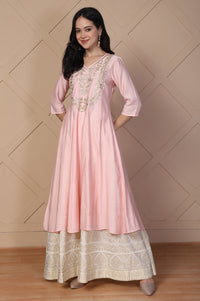Pink Embroidered Anarkali Rayon Kurta