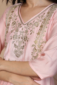 Pink Embroidered Anarkali Rayon Kurta