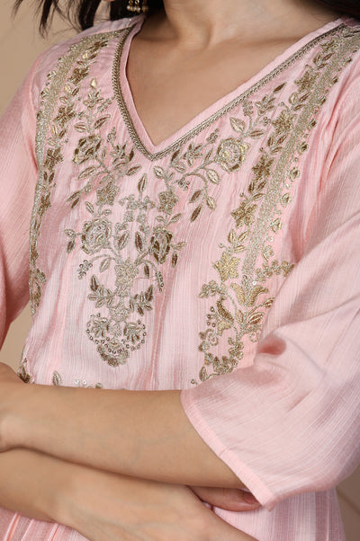 Pink Embroidered Anarkali Rayon Kurta