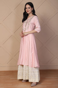 Pink Embroidered Anarkali Rayon Kurta