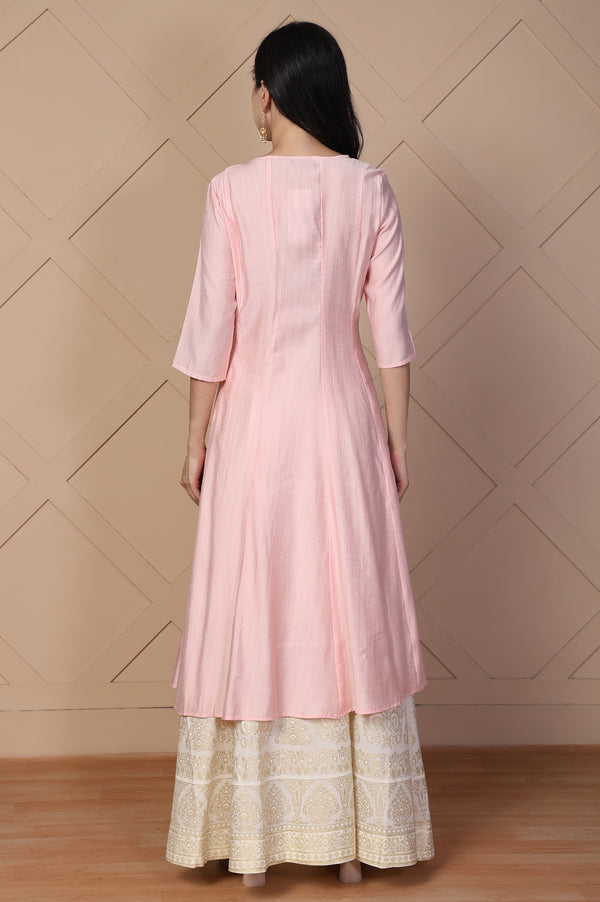 Pink Embroidered Anarkali Rayon Kurta