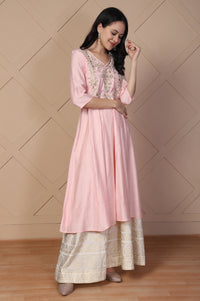 Pink Embroidered Anarkali Rayon Kurta