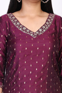 Purple Floral Embroidered Straight Chanderi Kurta