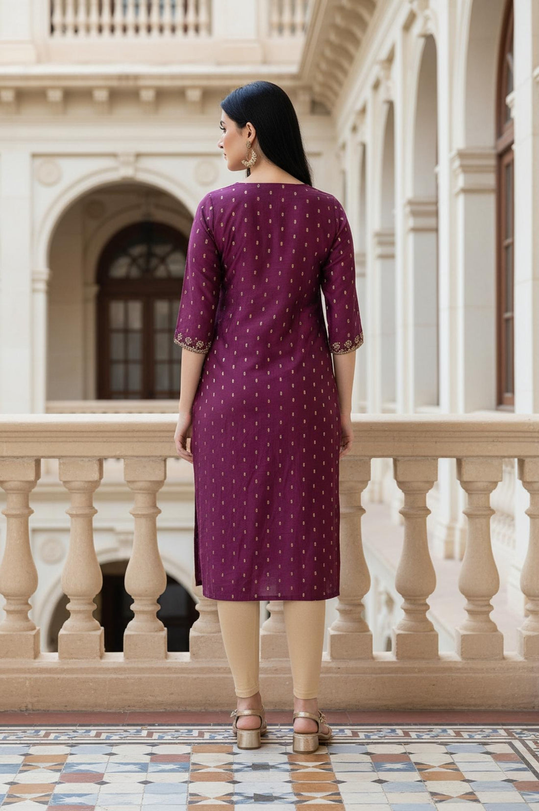 Purple Floral Embroidered Straight Chanderi Kurta