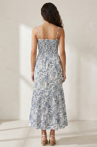 White Floral Printed Ruffled Fit &amp; Flare Cotton Dress