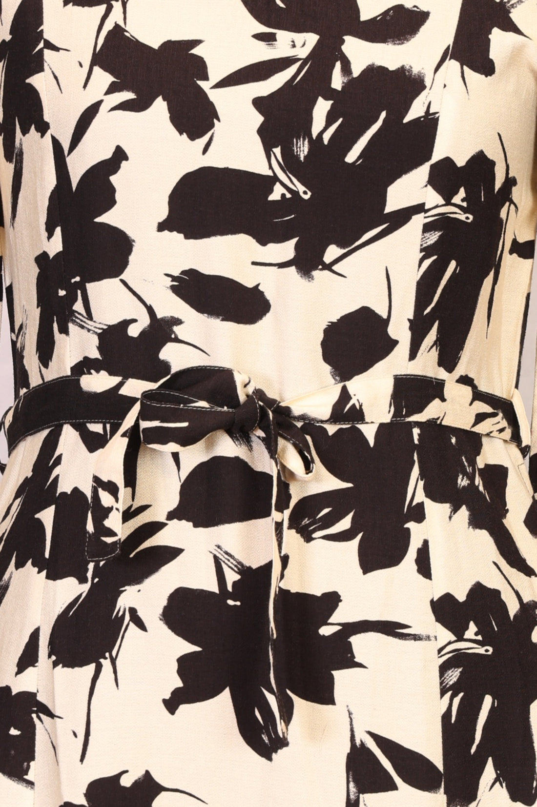 Beige Floral Printed Flared Western Dress