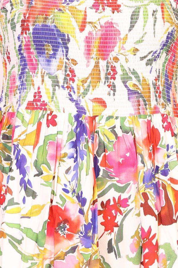 Off White Bold Floral Printed Noodle Straps Rayon A-line Dress