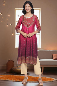 Pink Abstract Printed Bead Embellished Straight Kurta