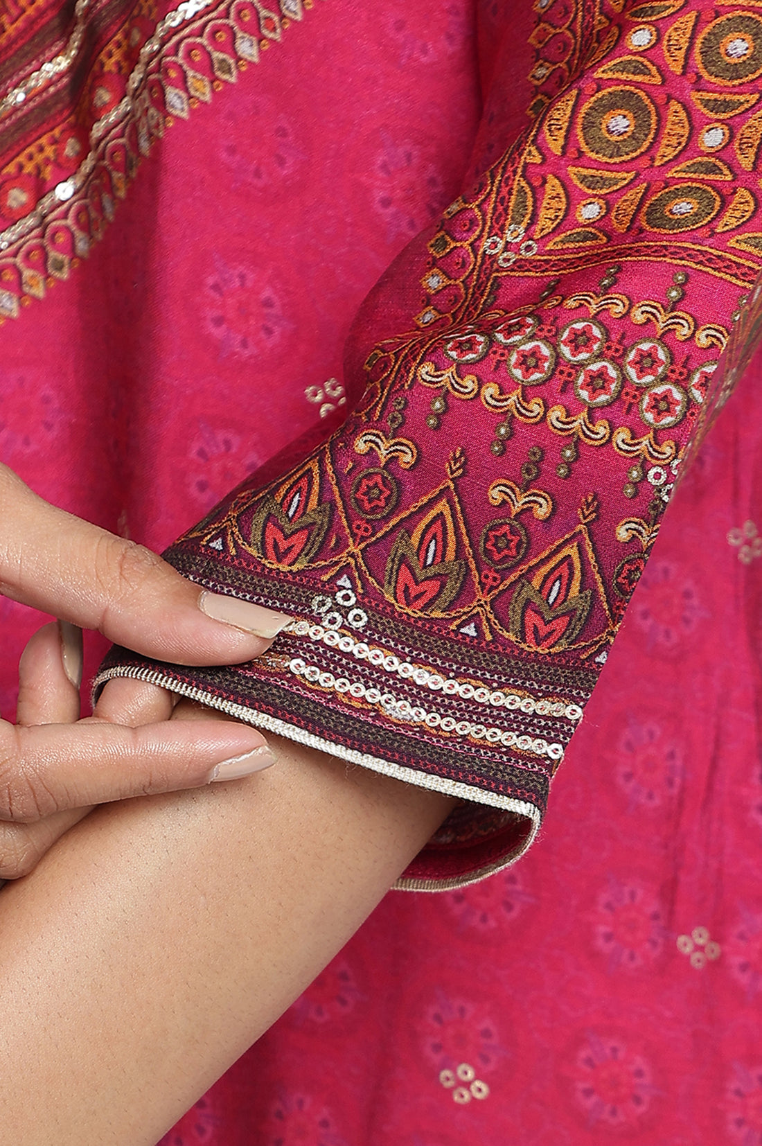 Pink Abstract Printed Bead Embellished Straight Kurta