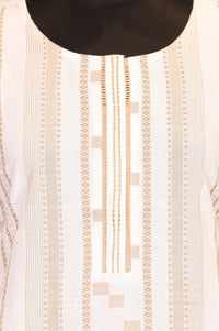 Beige Geometric Printed Thread Work Pure Cotton Straight Kurta