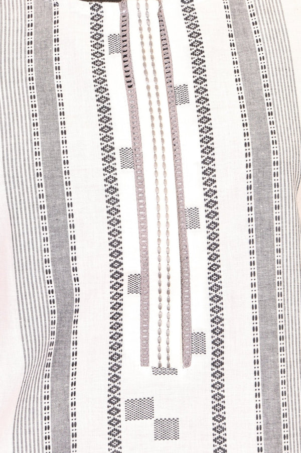 Off White Geometric Printed Thread Work Pure Cotton Straight Kurta