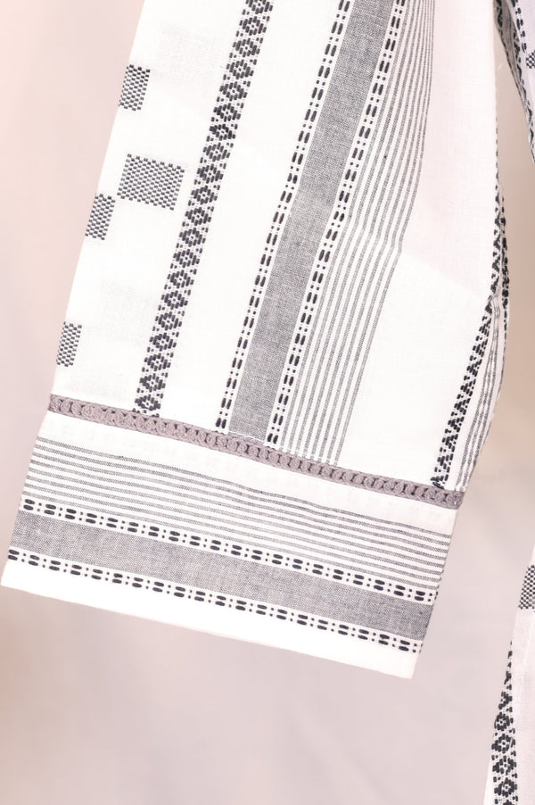 Off White Geometric Printed Thread Work Pure Cotton Straight Kurta