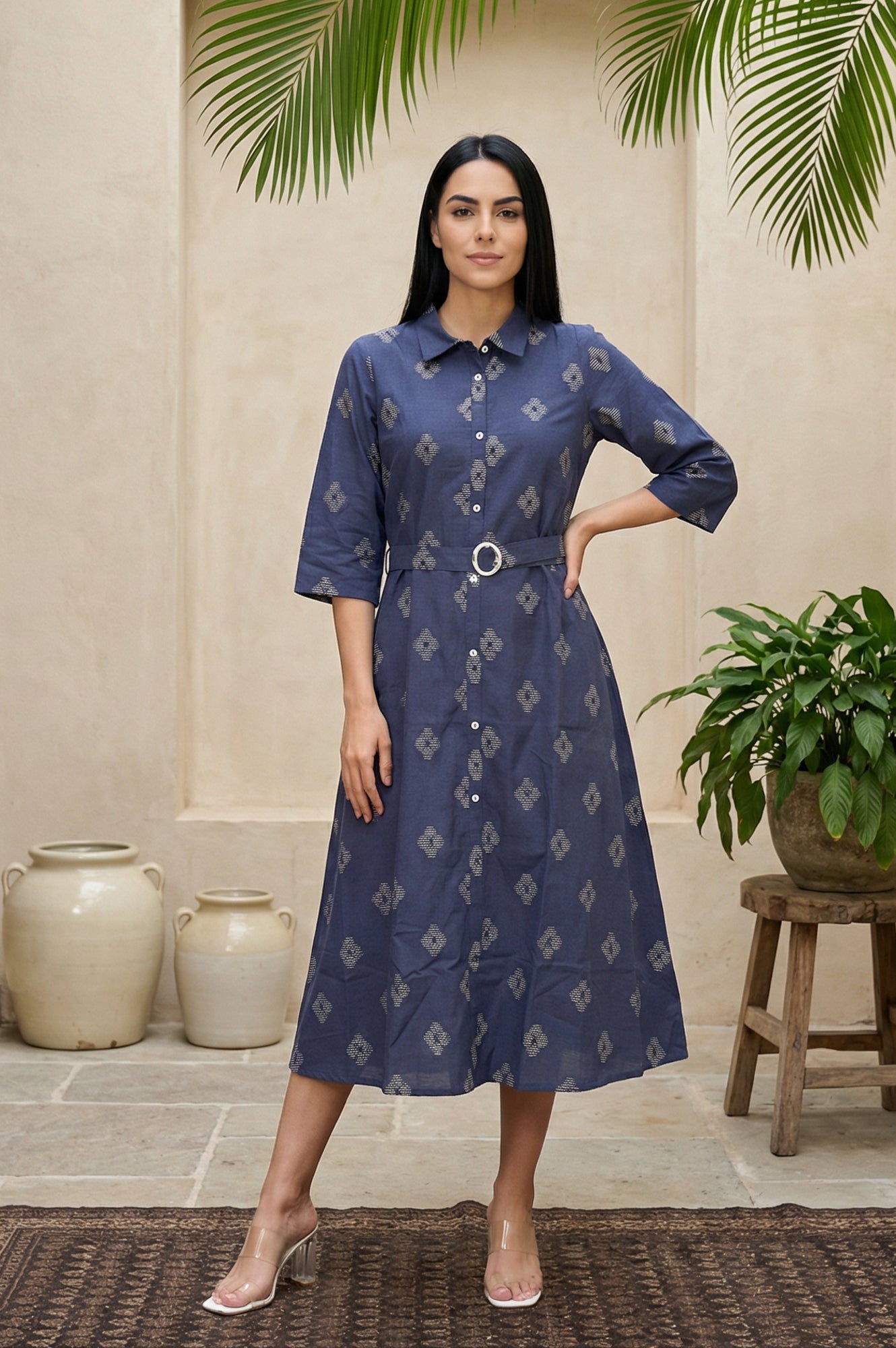 blue geometric dress Cynthia Blue Cotton Maxi Dress main image 0