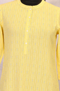 Yellow Striped Pure Cotton Straight Kurta