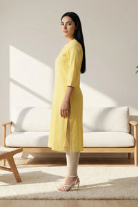 Yellow Striped Pure Cotton Straight Kurta
