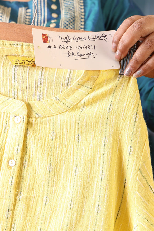 Yellow Striped Pure Cotton Straight Kurta