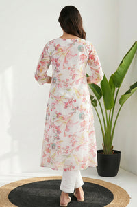 White Floral Printed Straight Kurta
