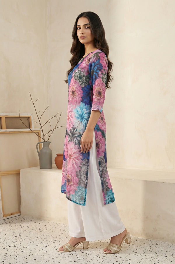 Multicolor Bold Floral Printed Straight Kurta