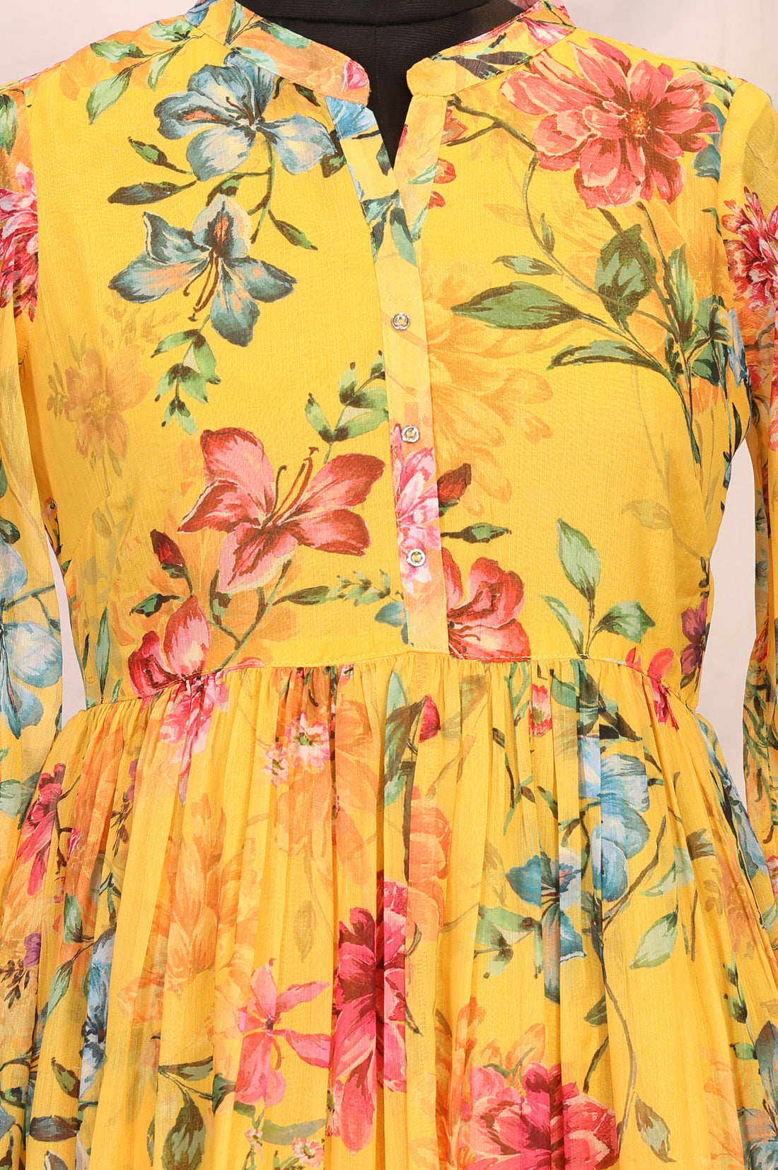 Yellow Floral Printed Flared Dress