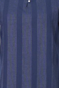 Navy Blue Yarn Dyed Striped Cotton Blend Straight Kurta