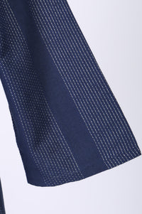 Navy Blue Yarn Dyed Striped Cotton Blend Straight Kurta