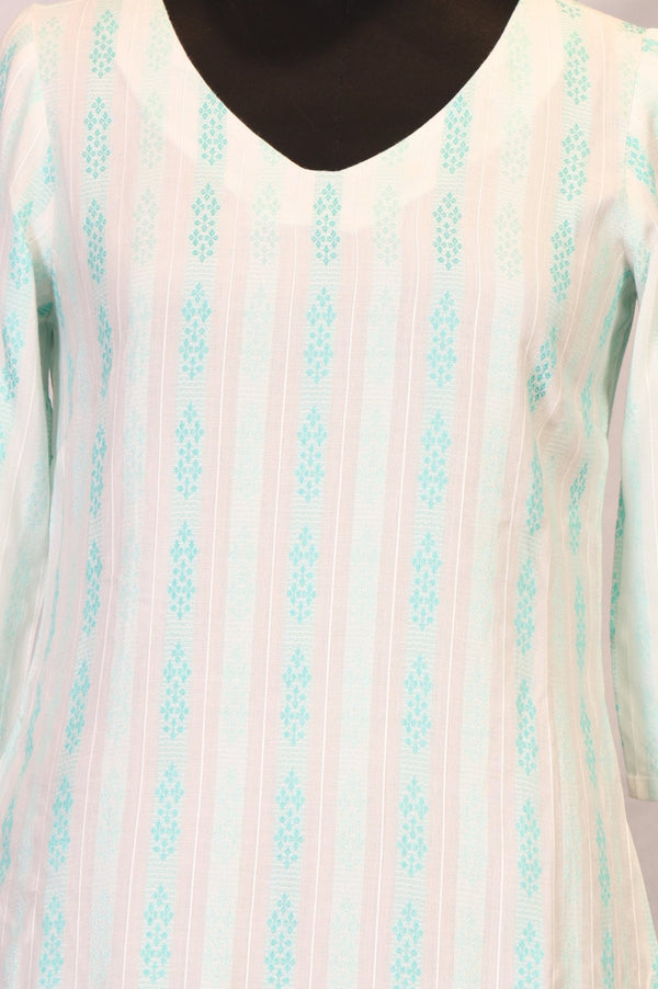 Off White Striped Yarn Dyed Straight Kurta