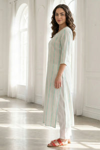 Off White Striped Yarn Dyed Straight Kurta