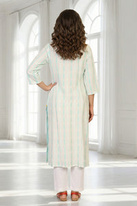 Off White Striped Yarn Dyed Straight Kurta