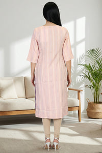 Peach Striped Yarn Dyed Dobby Straight Kurta