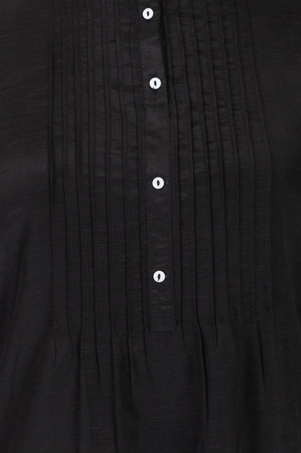 Black Solid Lyocell Linen Blend Straight Kurta
