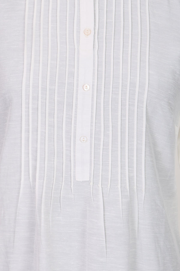 White Solid Lyocell Linen Blend Straight Kurta