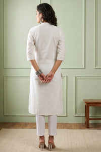 White Solid Lyocell Linen Blend Straight Kurta