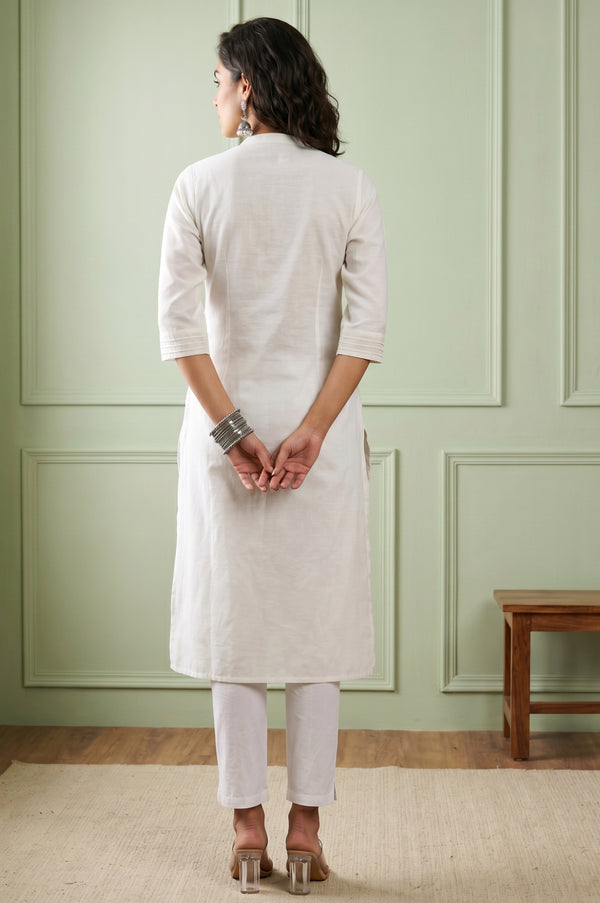 White Solid Lyocell Linen Blend Straight Kurta