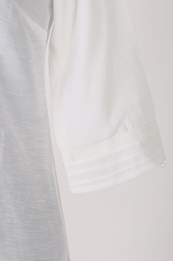 White Solid Lyocell Linen Blend Straight Kurta