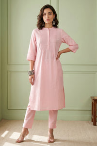Pastel Pink Solid Lyocell Linen Blend Straight Kurta