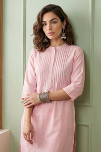 Pastel Pink Solid Lyocell Linen Blend Straight Kurta