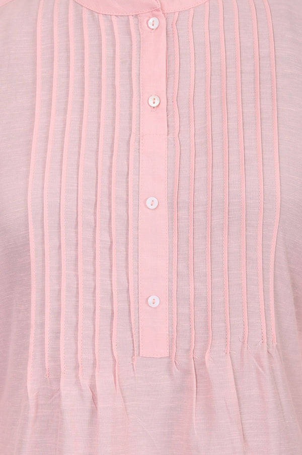 Pastel Pink Solid Lyocell Linen Blend Straight Kurta