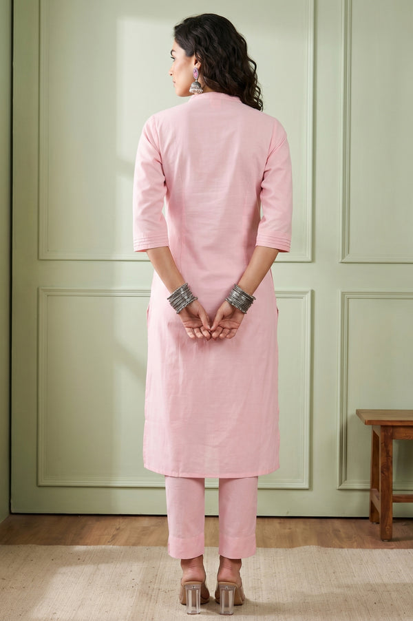 Pastel Pink Solid Lyocell Linen Blend Straight Kurta