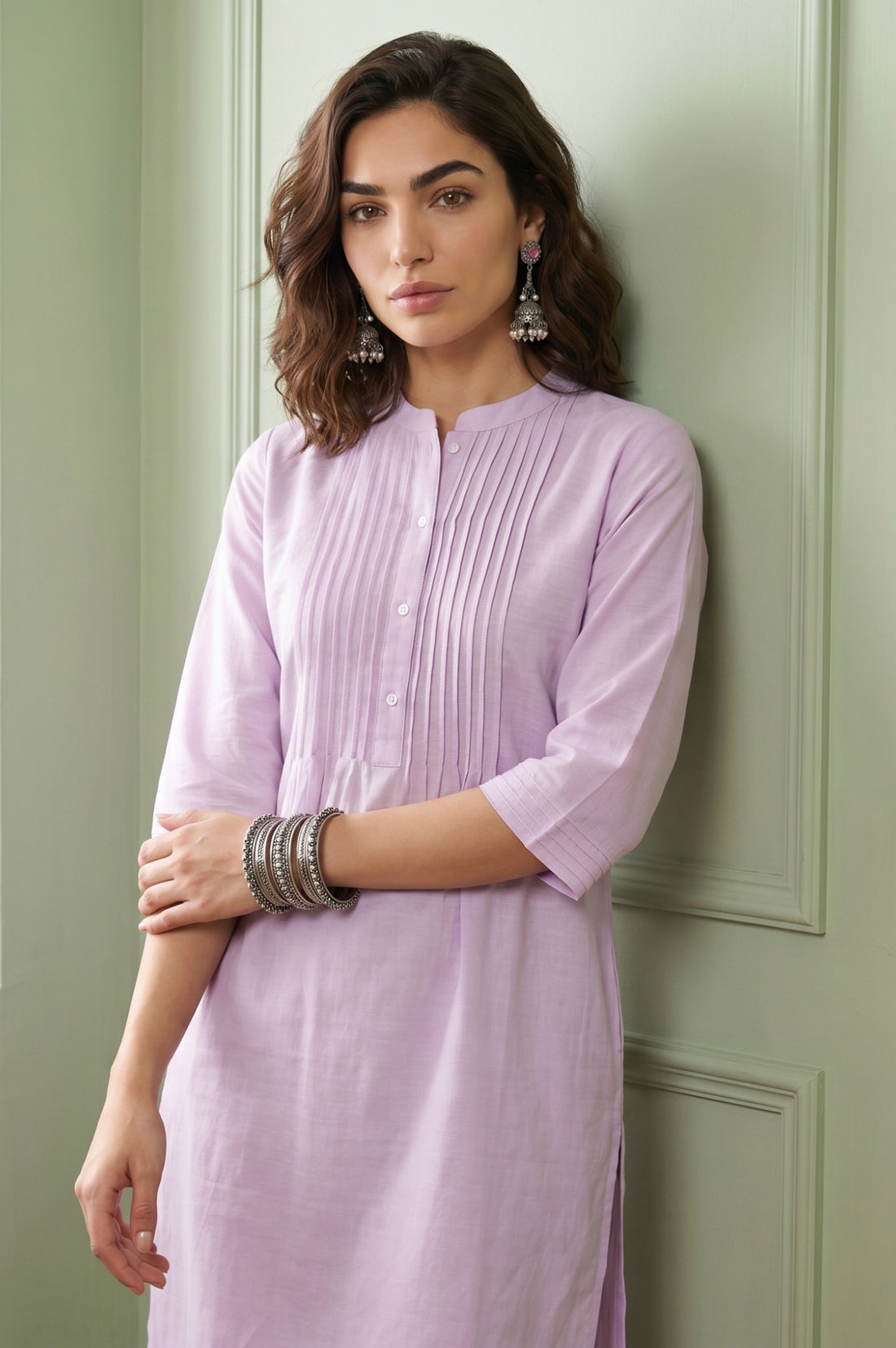 Lavender Solid Lyocell Linen Blend Straight Kurta