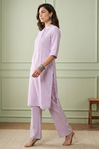 Lavender Solid Lyocell Linen Blend Straight Kurta