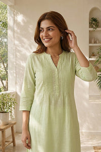 Sea Green Solid Linen Blend Straight Kurta