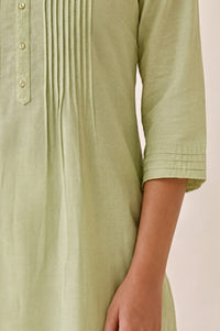 Sea Green Solid Linen Blend Straight Kurta