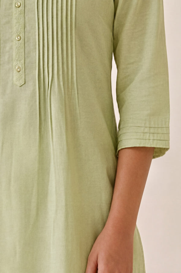 Sea Green Solid Linen Blend Straight Kurta
