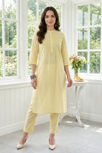 Light Yellow Solid Lyocell Linen Blend Straight Kurta