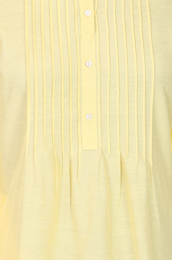 Light Yellow Solid Lyocell Linen Blend Straight Kurta