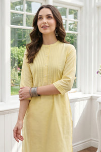 Light Yellow Solid Lyocell Linen Blend Straight Kurta