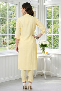 Light Yellow Solid Lyocell Linen Blend Straight Kurta