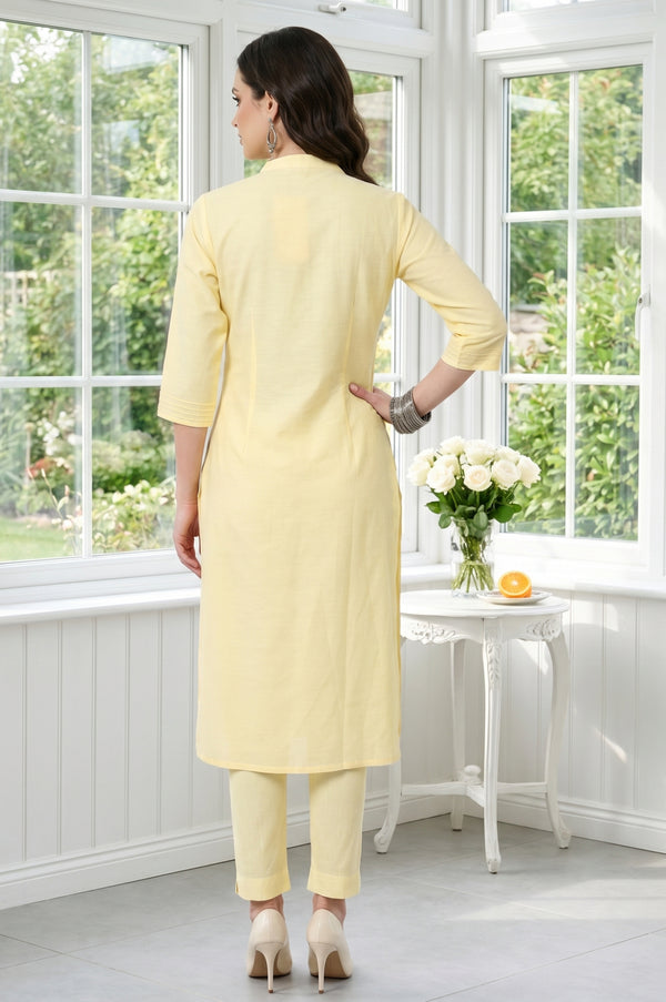 Light Yellow Solid Lyocell Linen Blend Straight Kurta
