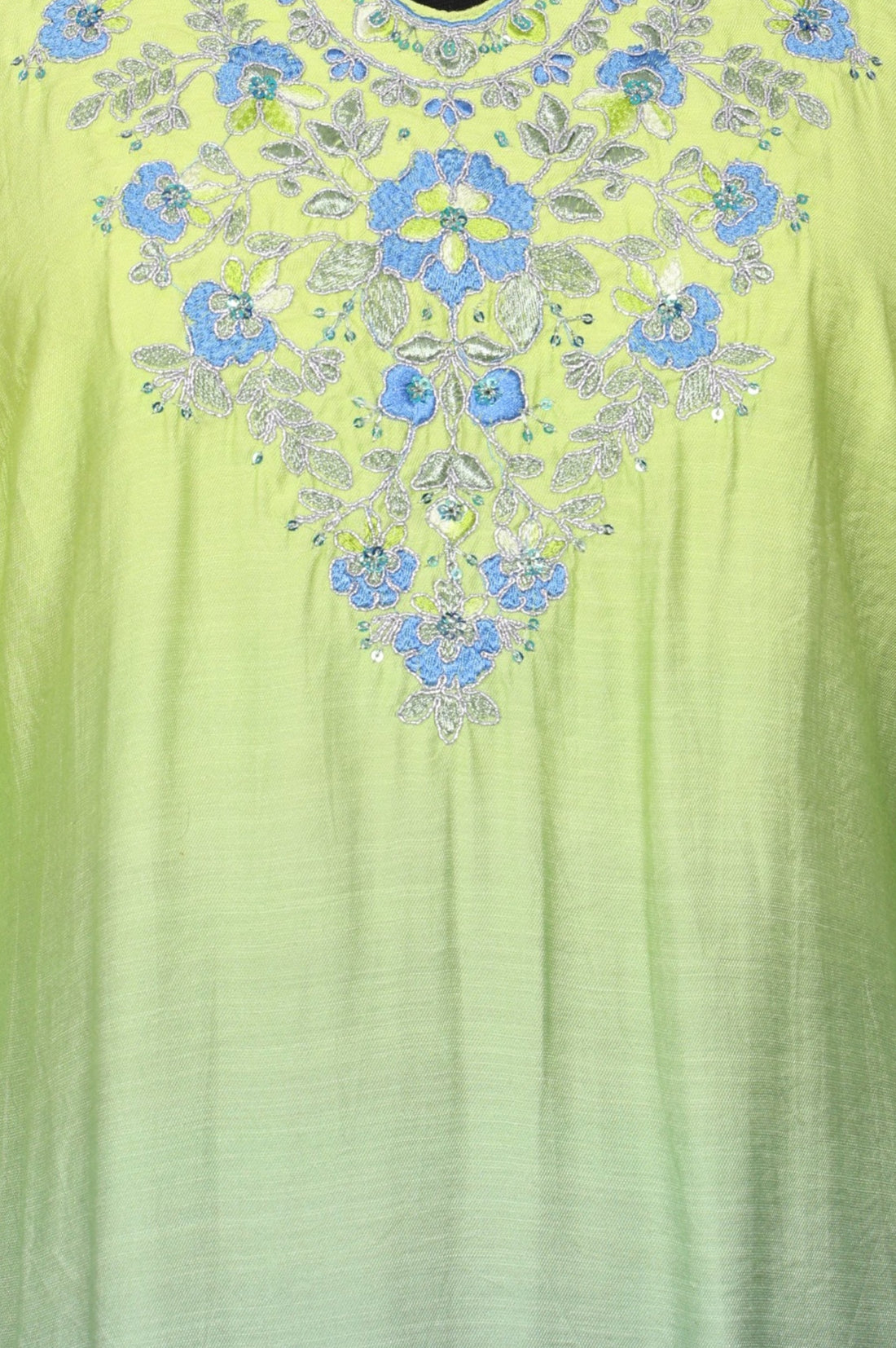 Lime Green Ombre Thread Work Straight Kurta